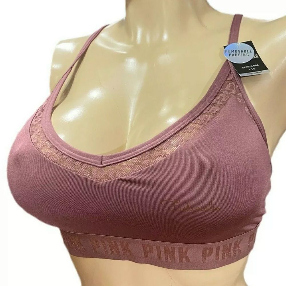 Victorias Secret Pink Ultimate Gym Lined Removable Padding sport bra mauve Large